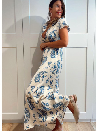 Vestido Lino Cachemires KASAYRA Azul HEVE