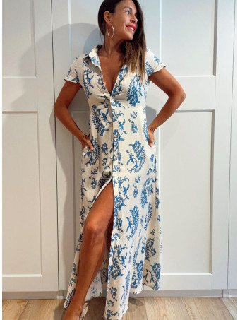 Vestido Lino Cachemires KASAYRA Azul HEVE