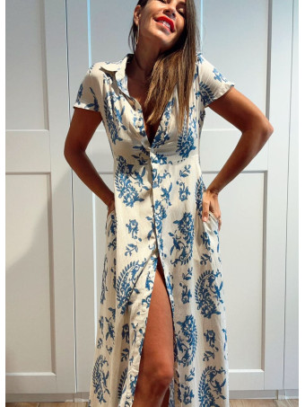 Vestido Lino Cachemires KASAYRA Azul HEVE