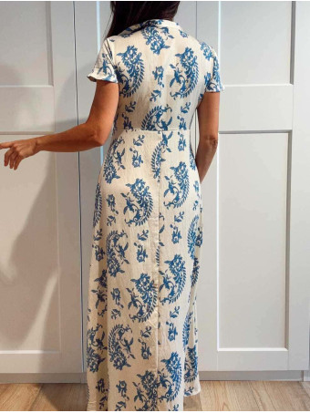 Vestido Lino Cachemires KASAYRA Azul HEVE