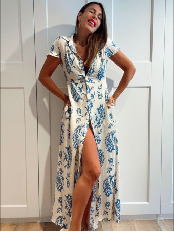 Vestido Lino Cachemires KASAYRA Azul HEVE