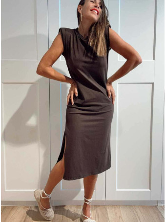 Vestido Básico Hombreras BAMBE Marrón HEVE