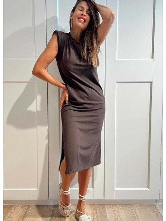 Vestido Básico Hombreras BAMBE Marrón HEVE