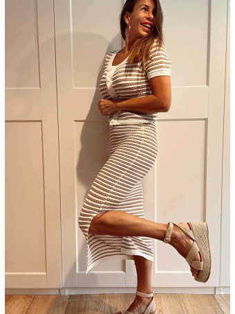 Conjunto Punto Calado Rayas VERLAINE Taupe HEVE