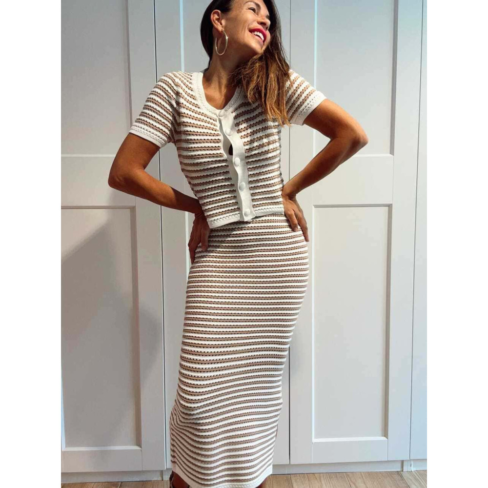 Conjunto Punto Calado Rayas VERLAINE Taupe HEVE