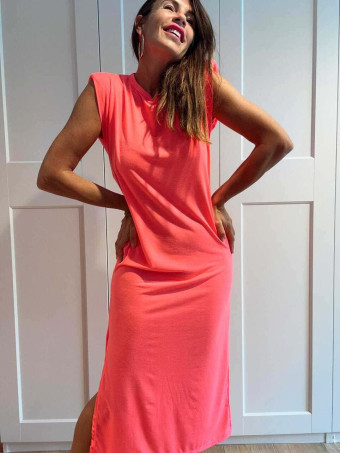 Vestido Básico Hombreras BAMBE Rosa Flúor HEVE