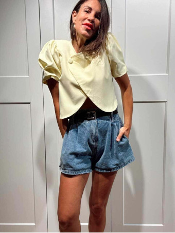 Chaqueta Cropped Cruzada ANELIA Amarillo HEVE