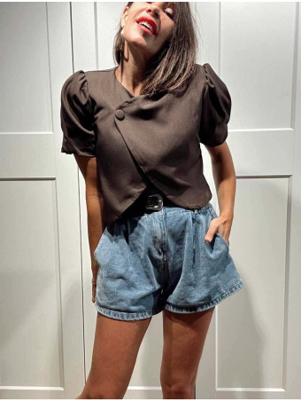 Chaqueta Cropped Cruzada ANELIA Marrón HEVE