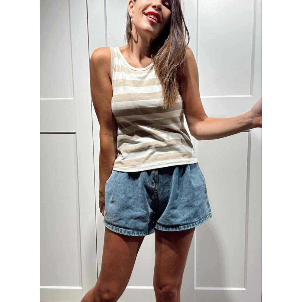 Camiseta Rayas sin Mangas BREZZA Taupe HEVE