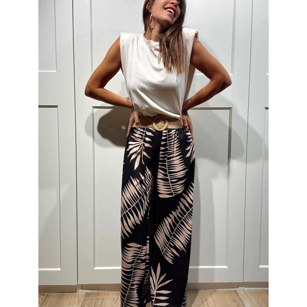 Pantalón Hojas con Cinturón HAIKO Negro HEVE