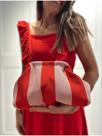 Bolso Lona Frame Bag Franjas Anchas Rosa/Rojo HEVE