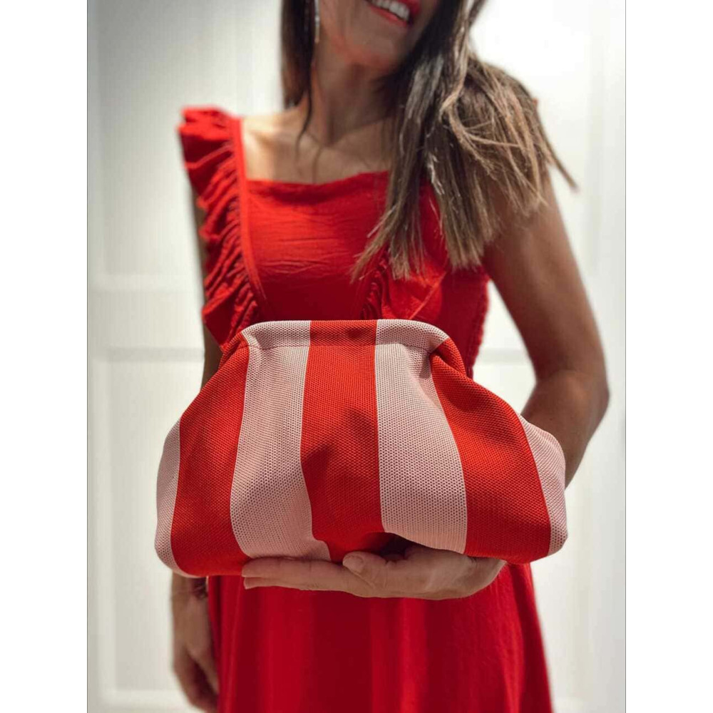 Bolso Lona Frame Bag Franjas Anchas Rosa/Rojo HEVE