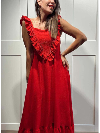 Vestido Largo Volantes VIANORA Rojo HEVE