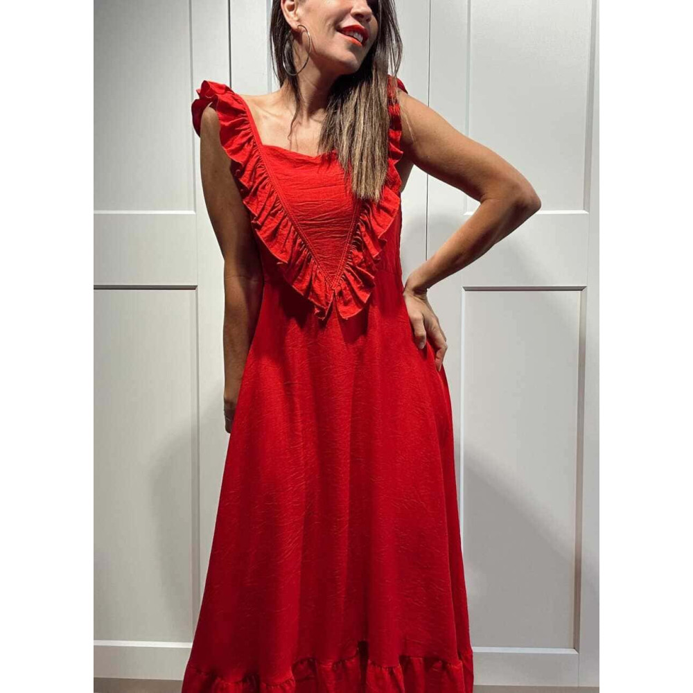 Vestido Largo Volantes VIANORA Rojo HEVE