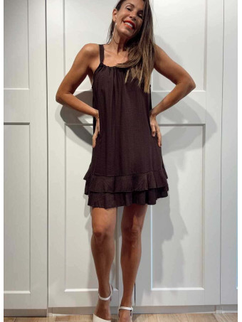 Vestido Corto Volantes AMBYAR Marrón HEVE