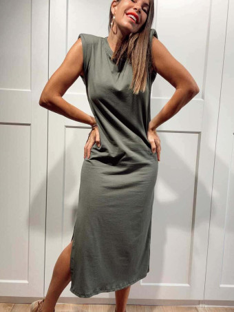 Vestido Básico Hombreras BAMBE Verde Militar HEVE