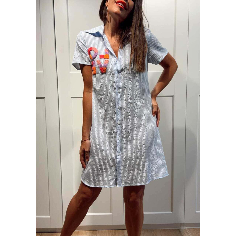 Vestido Rayas Gofrado LOVE Azul HEVE