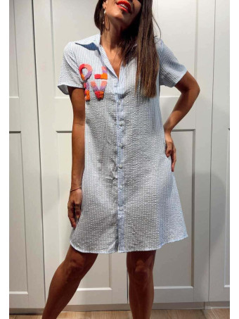 Vestido Rayas Gofrado LOVE Azul HEVE