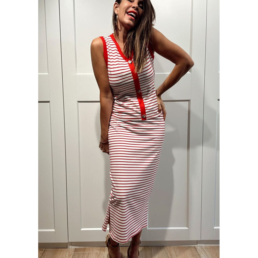 Conjunto Rayas Cuerpo y Falda SHAELLE Rojo HEVE