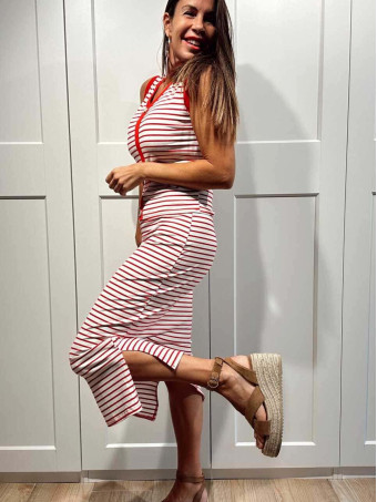Conjunto Rayas Cuerpo y Falda SHAELLE Rojo HEVE