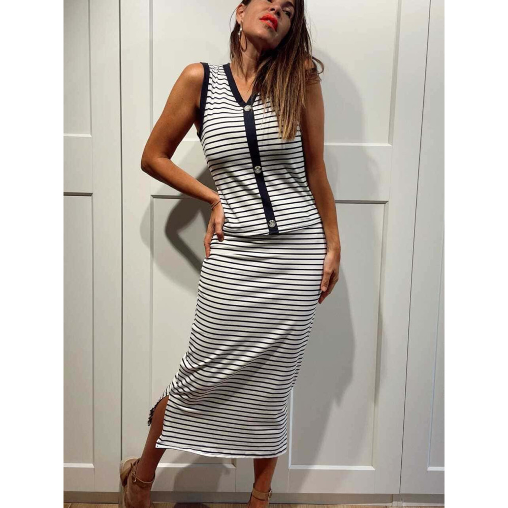 Conjunto Rayas Cuerpo y Falda SHAELLE Marino HEVE