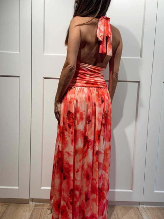 Vestido Halter Estampado KATALIA Coral HEVE