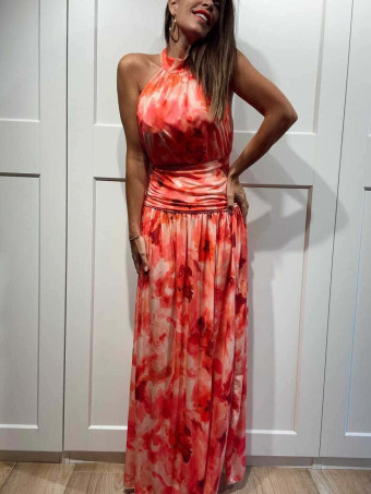 Vestido Halter Estampado KATALIA Coral HEVE