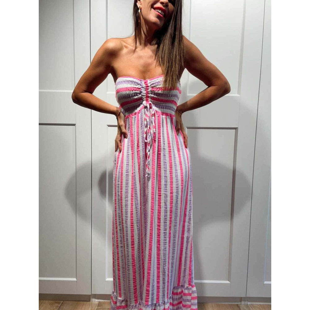Vestido Rayas Palabra de Honor MAREVA Lila HEVE