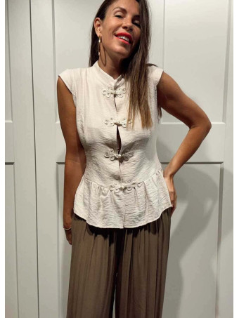 Blusa Mao con Alamares KAORIN Beige HEVE