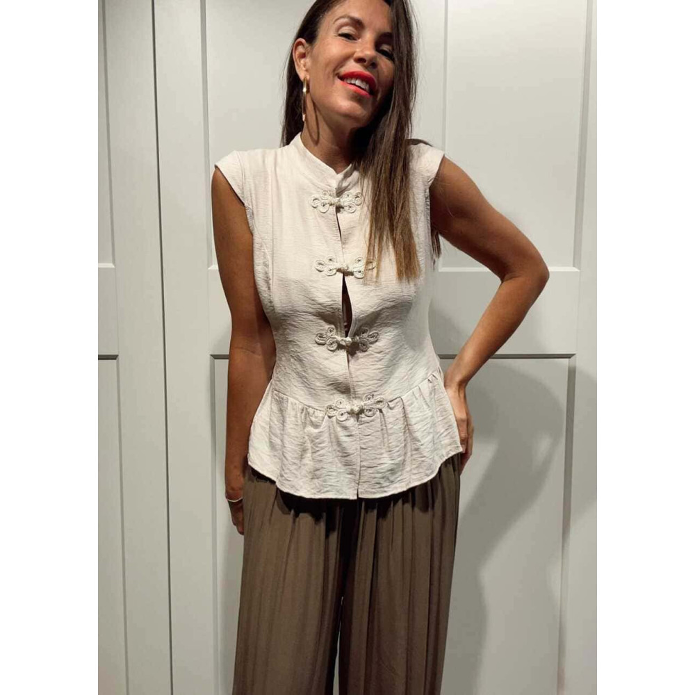 Blusa Mao con Alamares KAORIN Beige HEVE