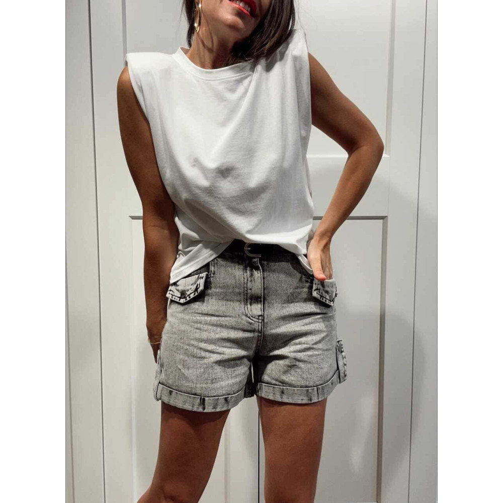 Short Vaquero con Cinturón MILKAN Gris HEVE