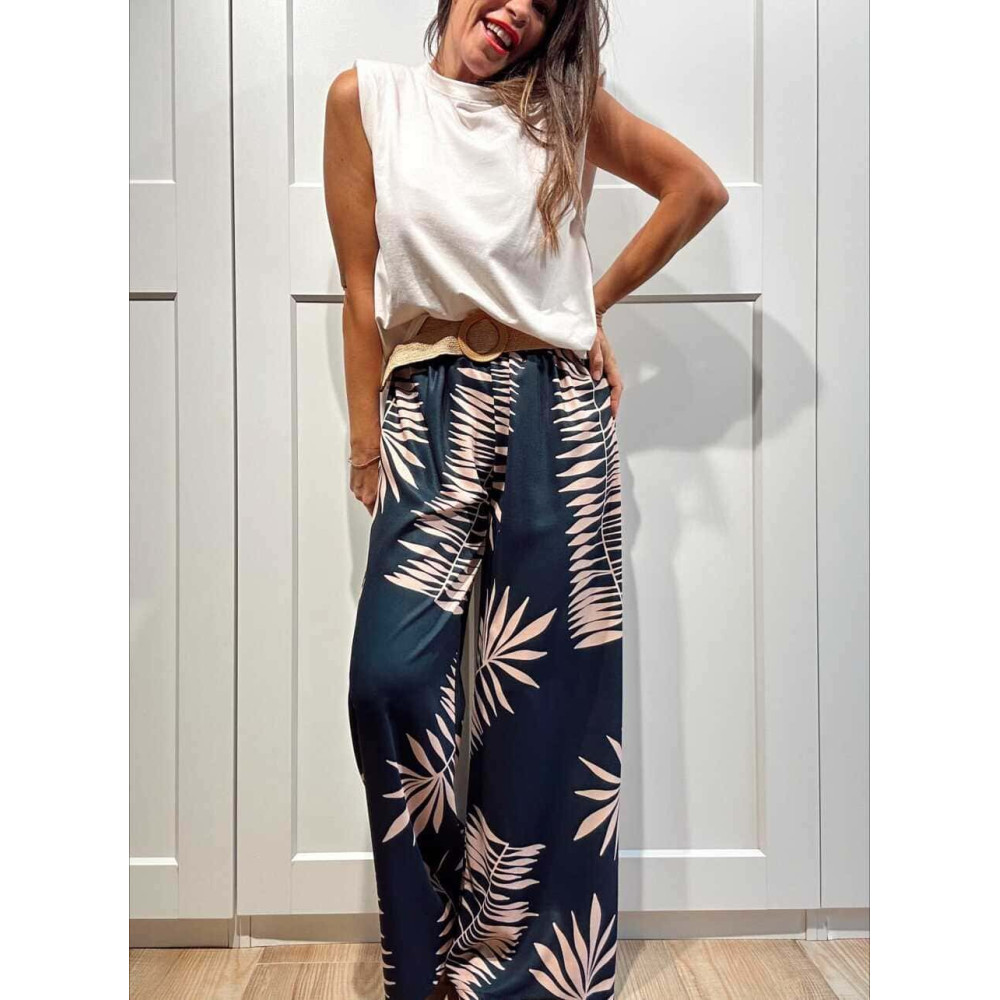 Pantalón Hojas con Cinturón HAIKO Marino HEVE