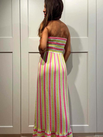 Vestido Rayas Palabra de Honor MAREVA Amarillo Flúor HEVE