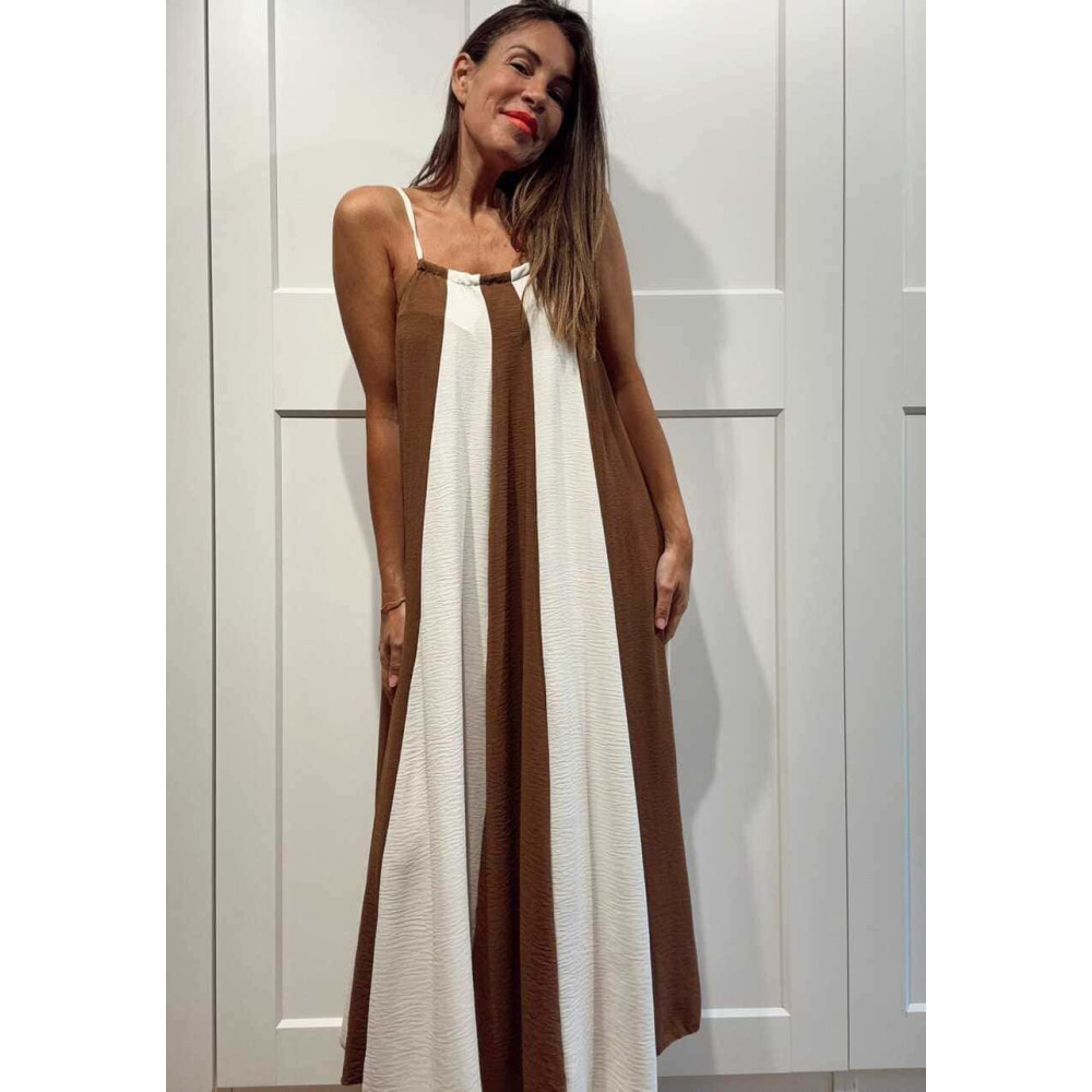 Vestido Rayas con Vuelo MALENA Camel HEVE