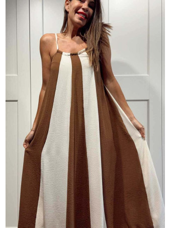 Vestido Rayas con Vuelo MALENA Camel HEVE
