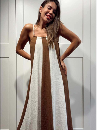 Vestido Rayas con Vuelo MALENA Camel HEVE