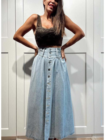 Falda Vaquera Frunces AMELIE Light Blue HEVE