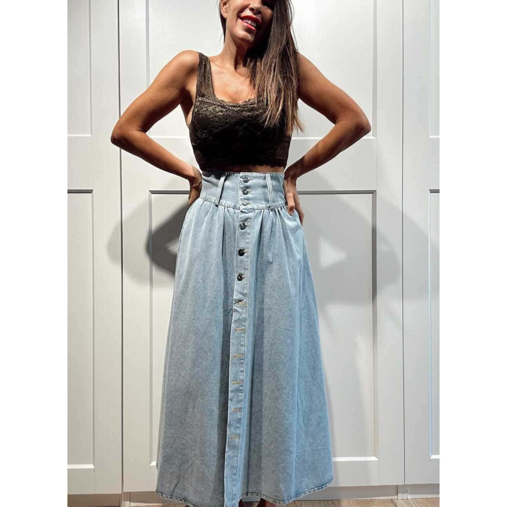 Falda Vaquera Frunces AMELIE Light Blue HEVE