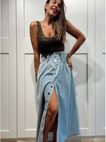 Falda Vaquera Frunces AMELIE Light Blue HEVE