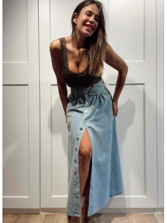 Falda Vaquera Frunces AMELIE Light Blue HEVE