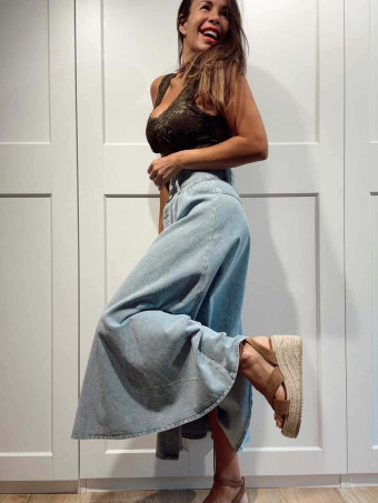 Falda Vaquera Frunces AMELIE Light Blue HEVE