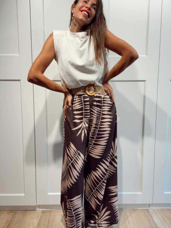Pantalón Hojas con Cinturón HAIKO Marrón/Camel HEVE