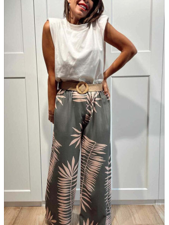 Pantalón Hojas con Cinturón HAIKO Verde HEVE