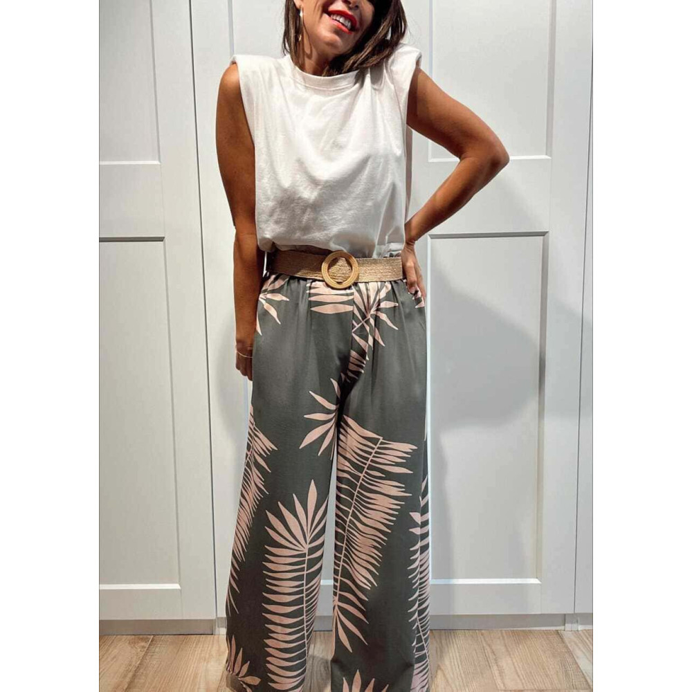 Pantalón Hojas con Cinturón HAIKO Verde HEVE