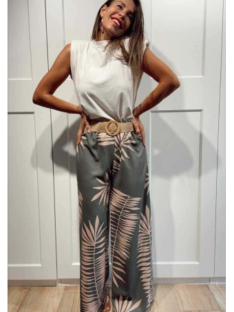 Pantalón Hojas con Cinturón HAIKO Verde HEVE