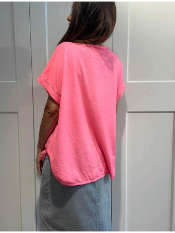 Camiseta Oversize Combinada KREELER Rosa Flúor HEVE