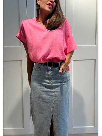 Camiseta Oversize Combinada KREELER Rosa Flúor HEVE