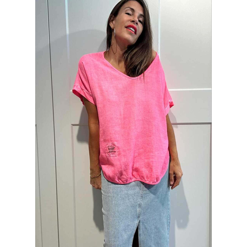 Camiseta Oversize Combinada KREELER Rosa Flúor HEVE