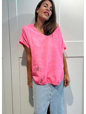 Camiseta Oversize Combinada KREELER Rosa Flúor HEVE