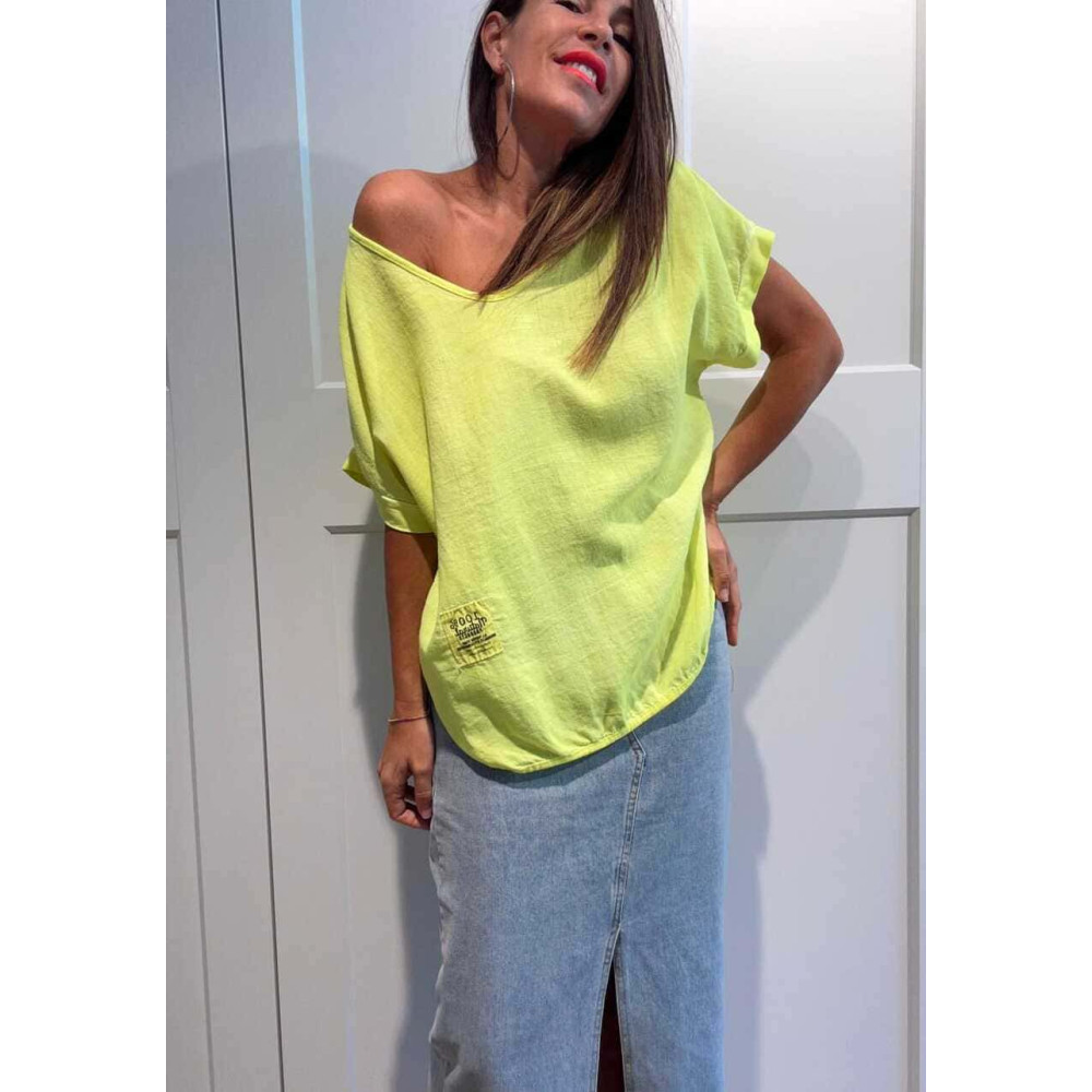 Camiseta Oversize Combinada KREELER Amarillo Flúor HEVE